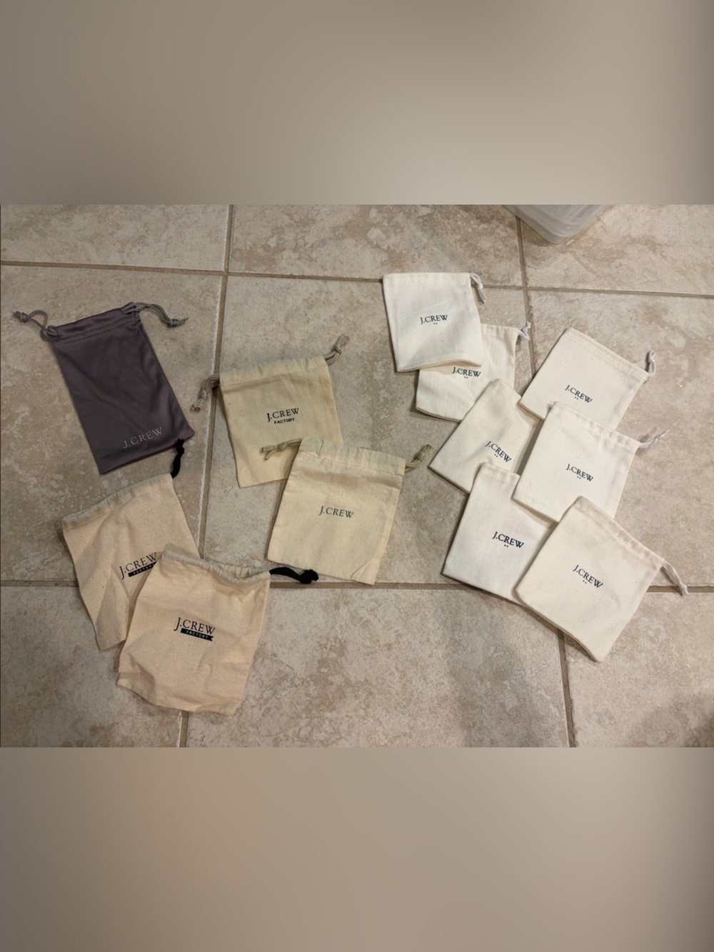 J. Crew Canvas Drawstring jewelry Pouch dust bags. Lot of 12